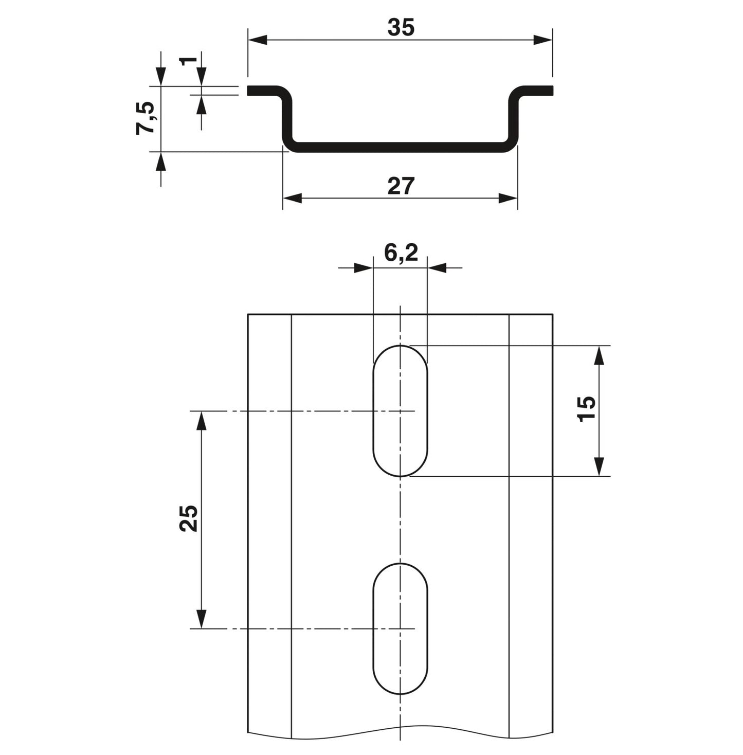 0801733 - NS 35/ 7,5 PERF 2000MM - Riel DIN